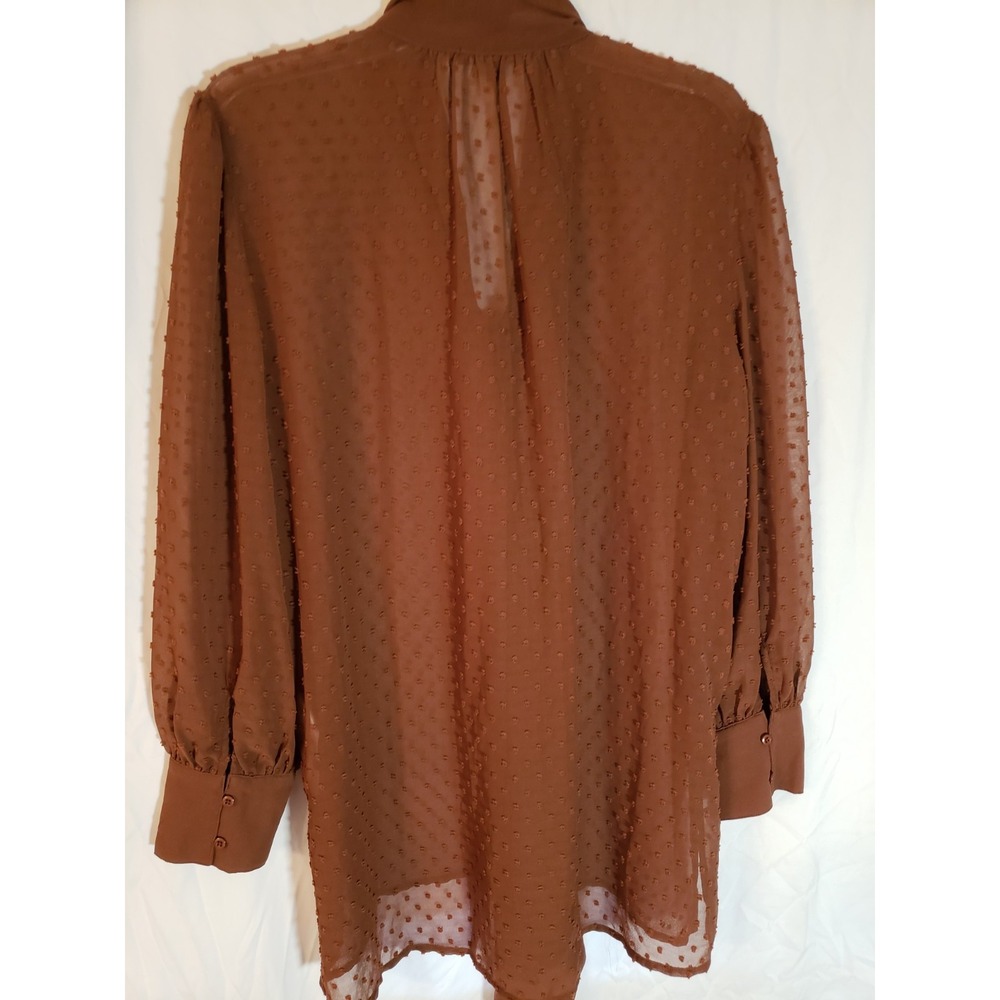 Women's Adrianna Papell Brown Long Sleeve Swiss Dot Blouse Size L - Picture 2 of 3